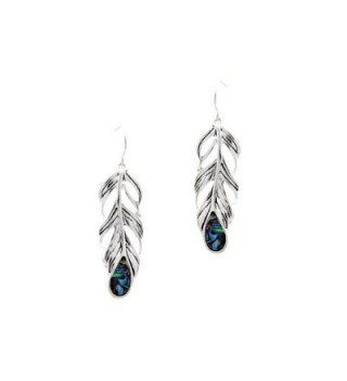 Antiqued Silver Feather Drop Earrings with Abalone Teardrop Inlay - C9127MHPXVV