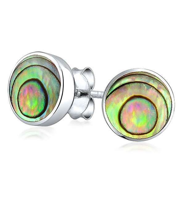 Bling Jewelry Round Bezel Set Iridescent Abalone Shell Stud earrings 925 Sterling Silver 7mm - CA11WRH3U3P