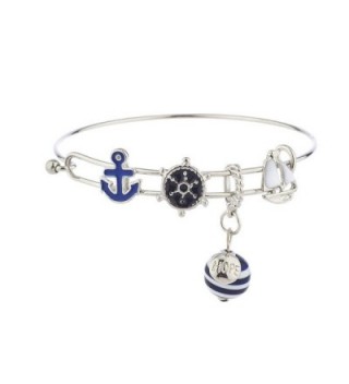 Lux Accessories Silver Tone Nautical Blue White Anchor Sailboat Charm Bracelet - CX17XX8KW6Y