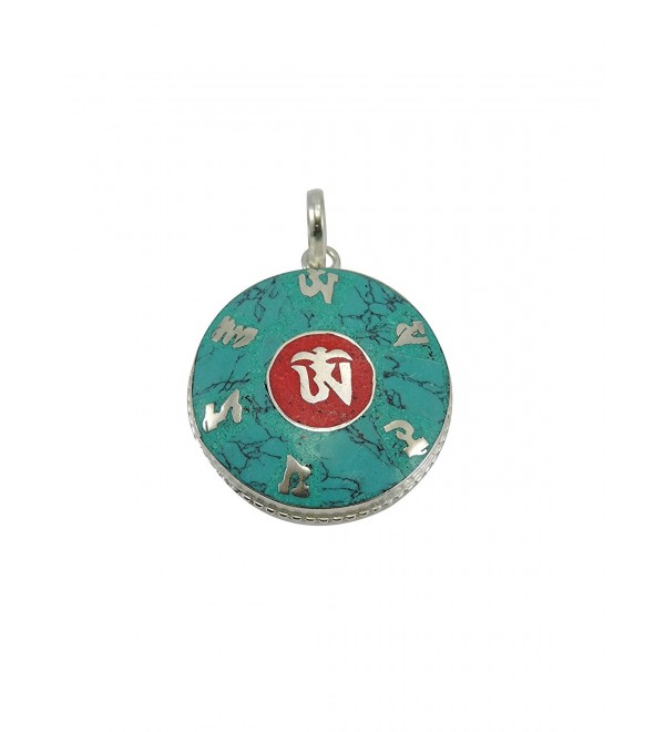 Tibetan Turquoise and Coral Om Pendant From Nepal - CZ116WTHF8F