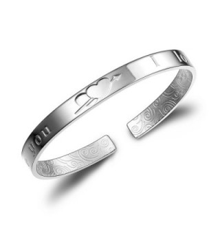 Merdia 999 Sterling Silver Cuff Bracelets for Valentine's Day with Pattern "I Love You" charm bangle - 7" - CE12DGJBJDZ