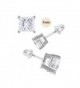 14K White Gold 3mm Princess Cut Simulated Diamond Stud Earring Set on Prong Setting- Screw Back Post - CQ11ZZF7429