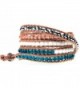 39" Azura Colorful Beaded Tan Leather Wrap Bracelet Adjustable 5x Wrap in Gift Box - CL116SK3OY7