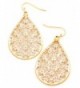 Women's Teardrop Filigree Floral Pattern Pierced Hook Earrings - White/Gold-Tone - CJ183RA75U0