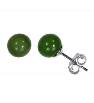 Sterling Silver Nephrite Round Earrings in Women's Stud Earrings