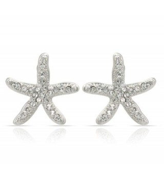 JanKuo Jewelry Rhodium Plated Pave Crystal Starfish Post Earrings - CJ1198H6NBD