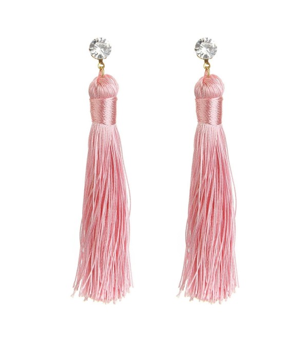 MELUOGE Perfect Long Drop Earrings Crystal Tassel Earring Bohemian Style Alloy Tassel Earrings - Pink - CE182KMWQ3M