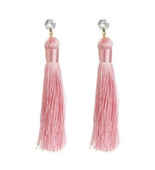 MELUOGE Perfect Long Drop Earrings Crystal Tassel Earring Bohemian Style Alloy Tassel Earrings - Pink - CE182KMWQ3M