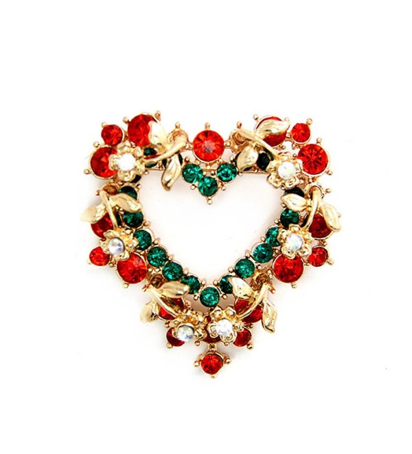 Heart Brooch Pin Vintage Red Crystal Wreath Holiday Brooch - CB1275232PR