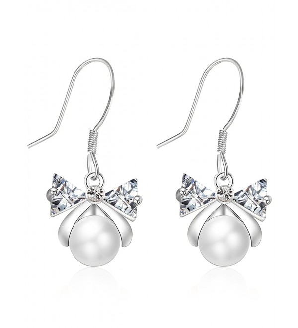 XZP 925 Sterling Silver Hook Pearl Drop Earrings Kids Girls White Simulated Pearls Earings for Women - Silver - CK1883IA65G