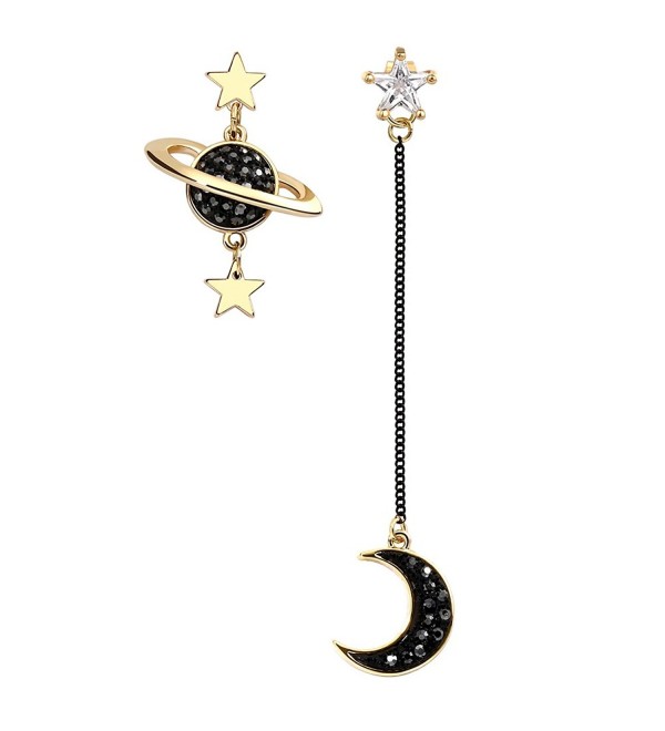 GooNight Asymmetrical Moon and Star Personality Earrings Gold Plated Cubic Zirconia - CW1807SHCGX