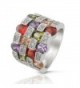 JanKuo Jewelry Rhodium Plated Multi Color Cubic Zirconia Cocktail Band Ring - CG121F7FV75