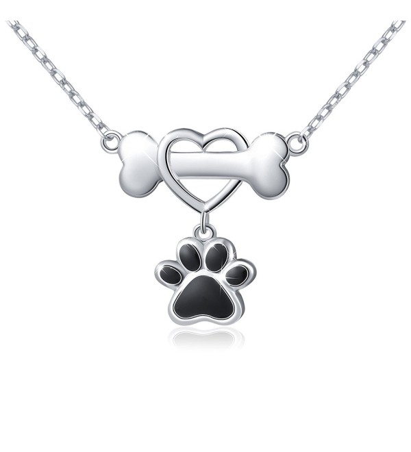 925 Sterling Silver Forever Love Heart Dog Bone With Puppy Paw Pendant Necklace for Women- 18" - CJ1853KI03I