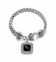 Peacock Feather Classic Silver Plated Square Crystal Charm Bracelet - CX11U7NYNFZ