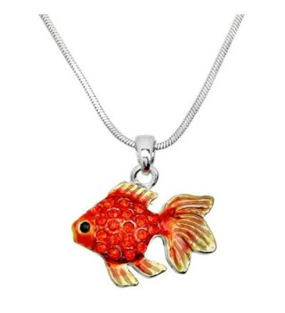 DianaL Boutique Enameled Goldfish Pendant Necklace 17" Chain Fish Fashion Jewelry - C112O6Q15RU