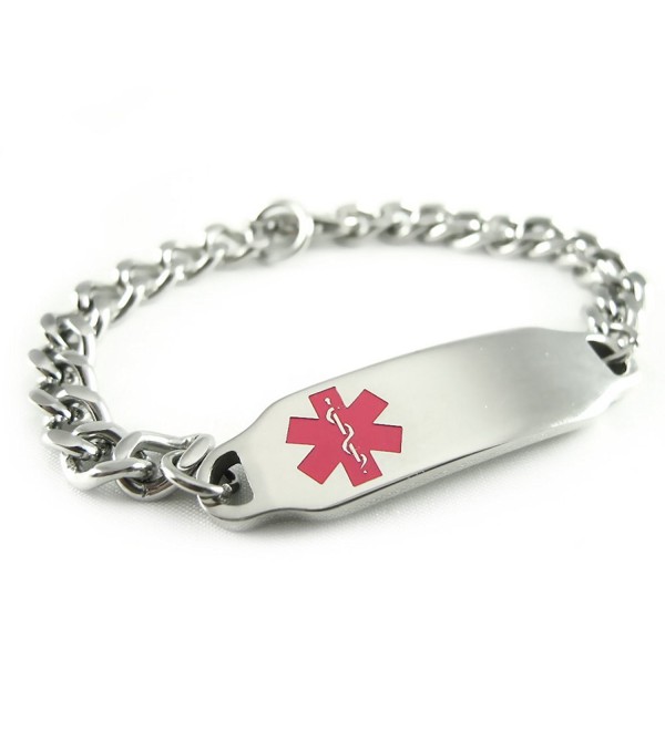 MyIDDr - Pre-Engraved & Customizable Warfarin Medical Alert ID Bracelet- Curb Chain- Pink Symbol - CO116HSHOWN