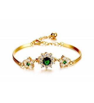 CS-DB 18K Gold Real 18K Yellow Gold Filled Bangle Bracelet Chain Women Emerald Gem Stone Flower - C7129ACE1UT