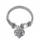 Raiders School Mascot Pave Heart Charm Bracelet Silver Plated Lobster Clasp Clear Crystal Charm - C6123HZUPIX