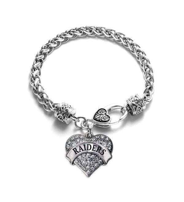 Raiders School Mascot Pave Heart Charm Bracelet Silver Plated Lobster Clasp Clear Crystal Charm - C6123HZUPIX