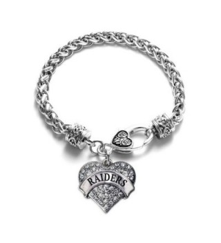 Raiders School Mascot Pave Heart Charm Bracelet Silver Plated Lobster Clasp Clear Crystal Charm - C6123HZUPIX