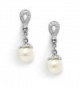 Mariell Vintage CZ and Ivory Pearl Drop Clip On Wedding Earrings for Brides - Genuine Platinum Plated - CU12J5IOA45