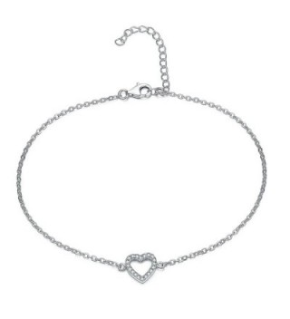 UK Sreema Elegant Heart Anklet With Micro Pave Aaa Zircon- Sterling Silver Anklet Adjustable - CL126H394JX