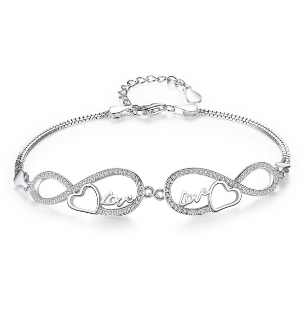 EVER FAITH 925 Sterling Silver CZ Figure 8 Infinity Love Heart Bracelet Box Chain Clear - CS120TLWINX