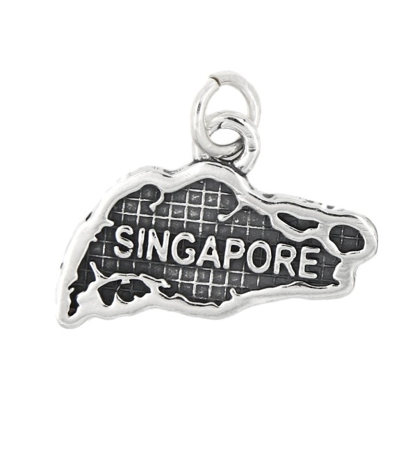 Sterling Silver Oxidized Map of Singapore Travel Charm - CT12DTWF8PJ