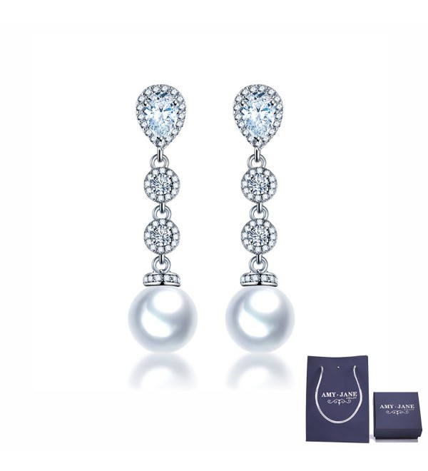 Pearl Dangle Earrings Wedding Rhinestone - C11862COH47