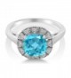 2.75 Ct Cushion Cut Checkerboard Swiss Blue Topaz And White Diamond 925 Sterling Silver Engagement Ring - CA12N8UQJPM