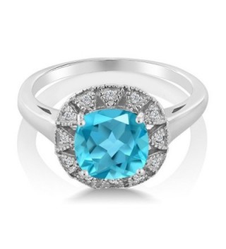 2.75 Ct Cushion Cut Checkerboard Swiss Blue Topaz And White Diamond 925 Sterling Silver Engagement Ring - CA12N8UQJPM