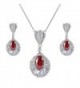 EVER FAITH Silver-Tone CZ Wedding Flower Bud Tear Drop Pendant Necklace Earrings Set Red Ruby-Color - CT129IW0PMZ