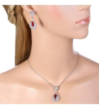 EVER FAITH Silver Tone Necklace Ruby Color