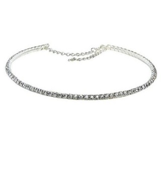 Rhinestone Choker 1 3 4 5 Row Silver by iShine - Women's Crystal Necklace Diamond Collar with 5" Extender - CZ17YSE5ZIL