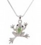 Silvertone with Green Iced Out Frog Pendant with an 18 Inch Snake Franco Chain Necklace (B-744) - C911D617QIB