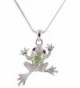 Silvertone with Green Iced Out Frog Pendant with an 18 Inch Snake Franco Chain Necklace (B-744) - C911D617QIB