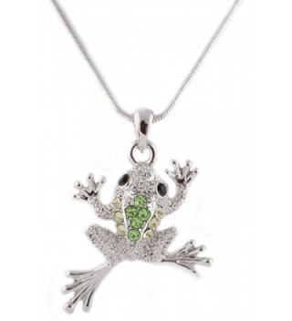 Silvertone with Green Iced Out Frog Pendant with an 18 Inch Snake Franco Chain Necklace (B-744) - C911D617QIB