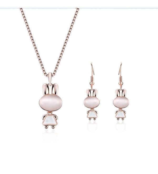 Yonteia Jewelry Set Rose Gold rabbit Pendant Necklace and Earrings Valentine's Day Gifts For Women - CI187KEYTKL