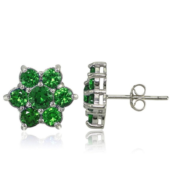 Sterling Silver Genuine and Created Gemstone Flower Stud Earrings - Created Emerald - CU17YNRM3AK