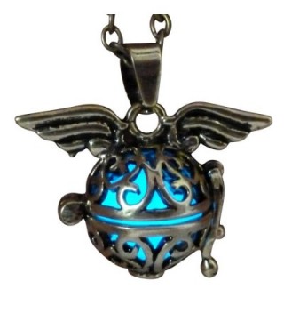 Steampunk fairy necklace Blue glow in the dark gold tone wings by Umbrellalaboratory - CK12EVQO8OJ