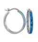 Sterling Silver Synthetic Blue Opal Hoop Earrings 1 Inch - CR11GM0X96V