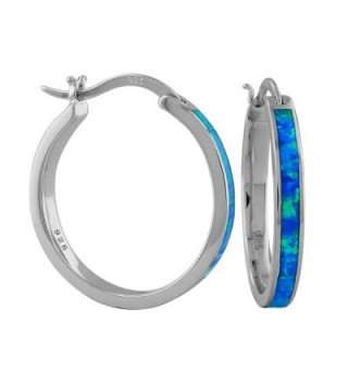 Sterling Silver Synthetic Blue Opal Hoop Earrings 1 Inch - CR11GM0X96V