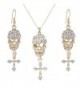 EVER FAITH Halloween Skull Cross Necklace Earrings Set Austrian Crystal - Gold-tone-clear - CU11BGDNU13