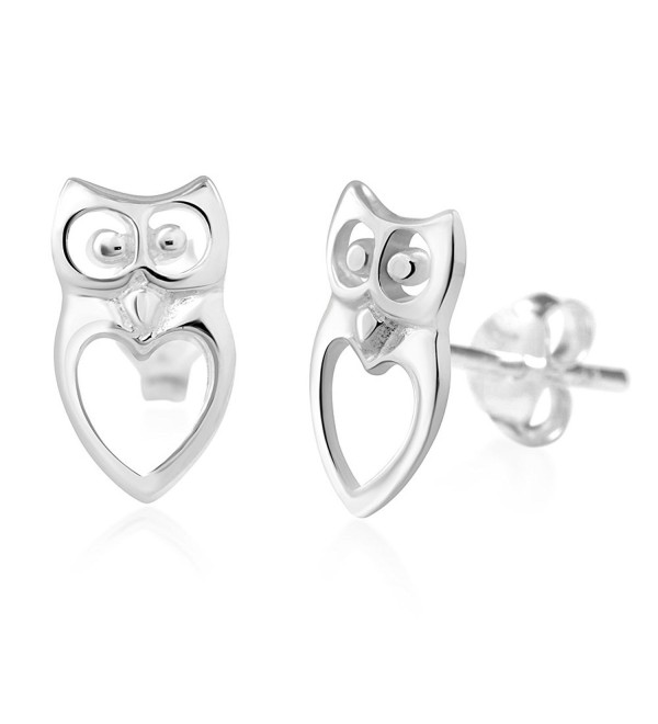 925 Sterling Silver Cut Open Owl Heart Love Post Stud Earrings - CC11MPQWCGJ