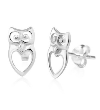 925 Sterling Silver Cut Open Owl Heart Love Post Stud Earrings - CC11MPQWCGJ