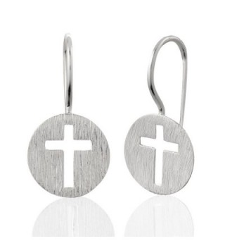 925 Sterling Silver Matte Finish Endless Circle Symbolic Christian Cross Charm Drop Dangle Earrings - CX11IY2V2N7