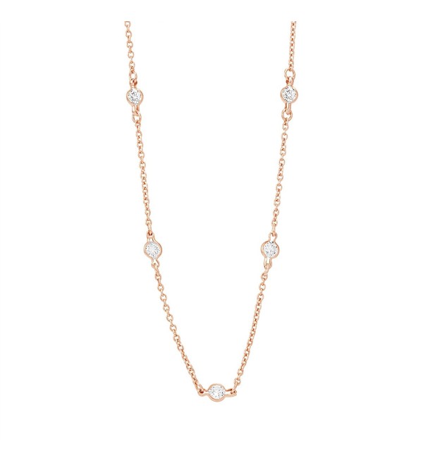Lesa Michele Womens Cubic Zirconia Station Chain Necklace in Rose Gold over Sterling Silver 36" - CB12NRR2VZ7