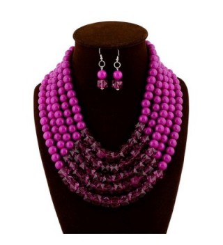 Fashion Trendy Multi-level Large Beads Beaded Charm Necklace Earrings Jewelry Set for Women - Purple - CQ1246PE63X