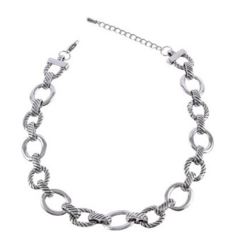 Silver Tone Textured Oval Link Necklace - CY126QMGICV