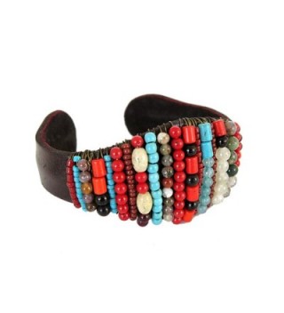 Multi Color Stone Beaded Bracelet Leather Jewelry for Women Boho Fashion Accessories - C712OBBKOB8